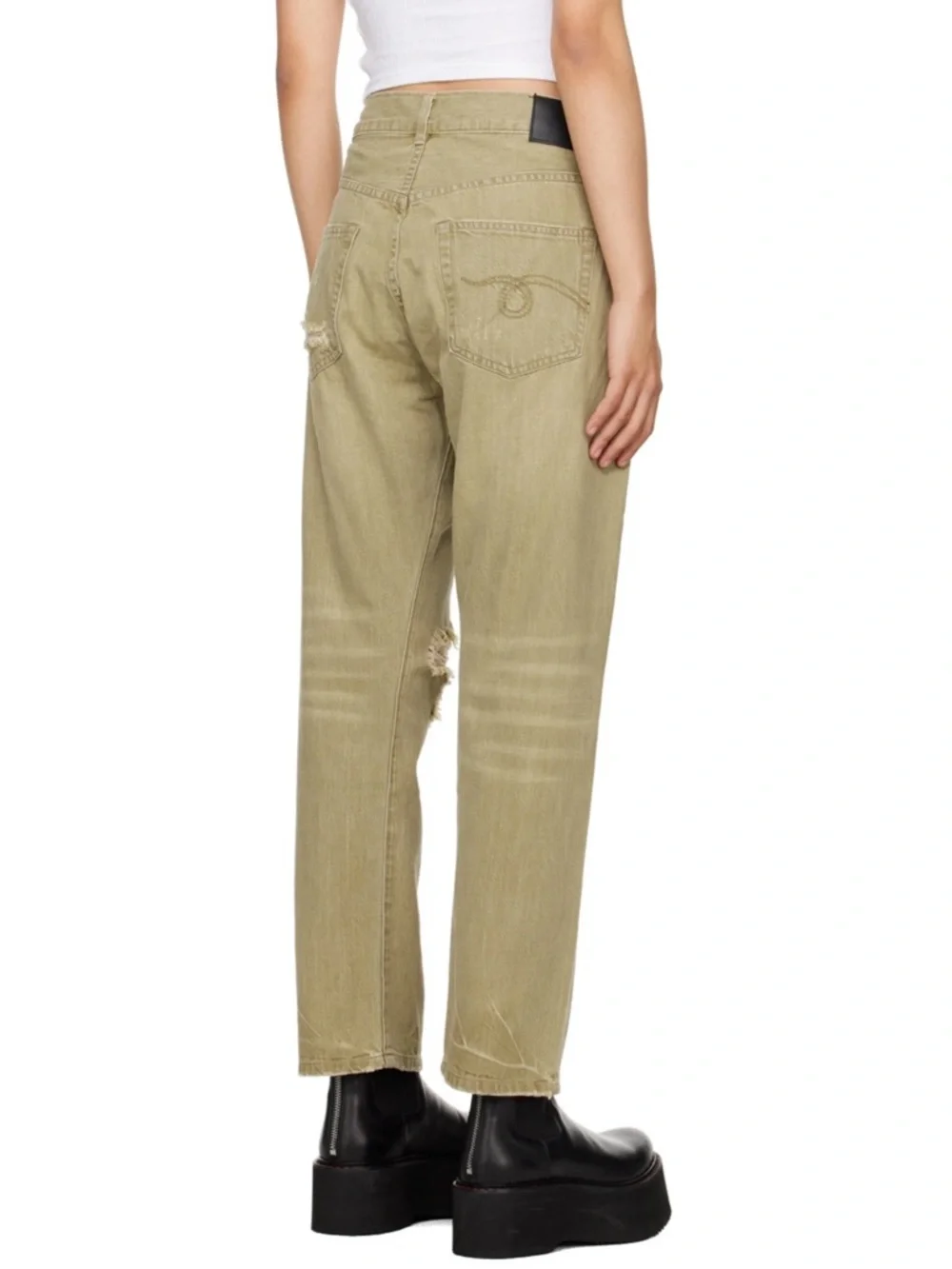 R13 Crossover Distressed Moss Green Jeans - Picture 3 of 14